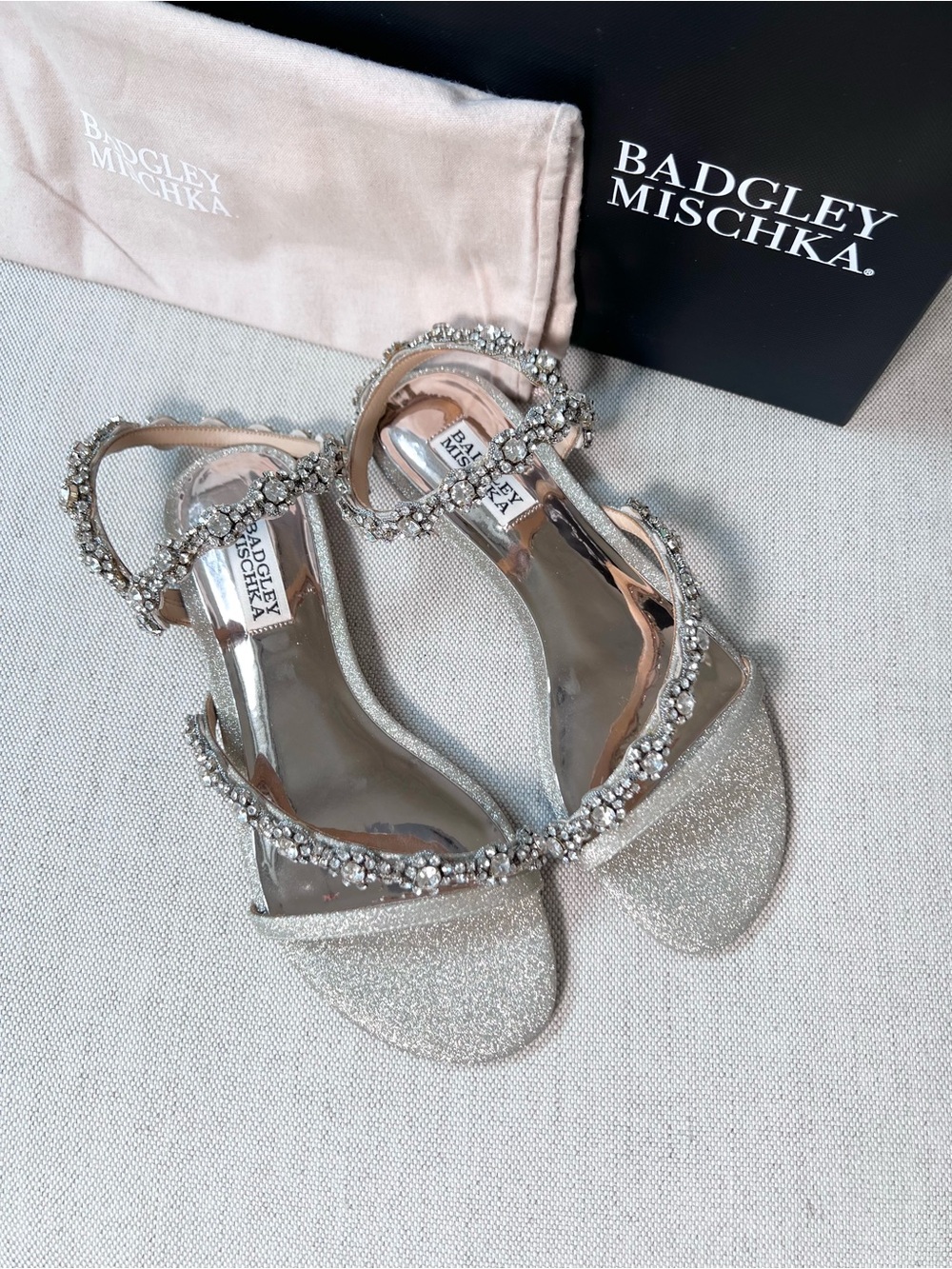 Badgley Mischka Silver/champagne Rhinestone Crystal-Embellished Women's Sandals